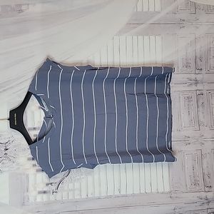 Abercrombie and fitch light blue with white strip top with back button up